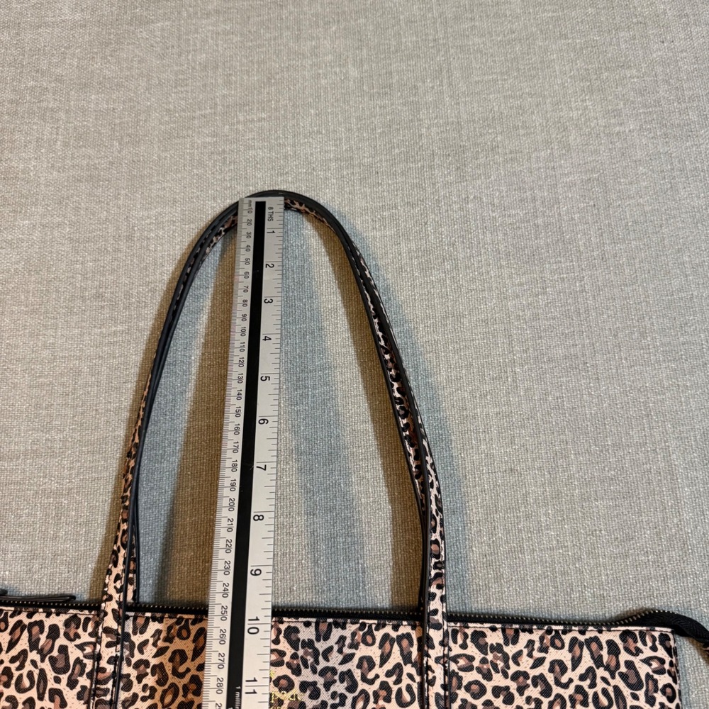 Kate Spade Leopard Print Tote Bag Glitter Bottom Black Tan Animal Print Large - Picture 9 of 9